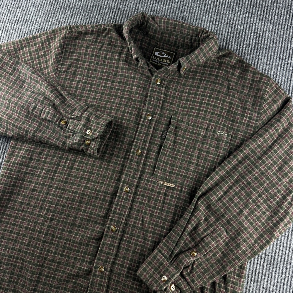 Drake Clothing Company Mens Green Plaid Flannel Button Down Shirt Large 3159